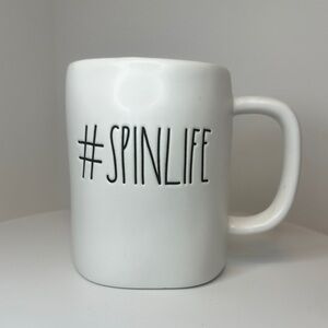RAE DUNN #SPINLIFE white and black ceramic coffee tea mug cup